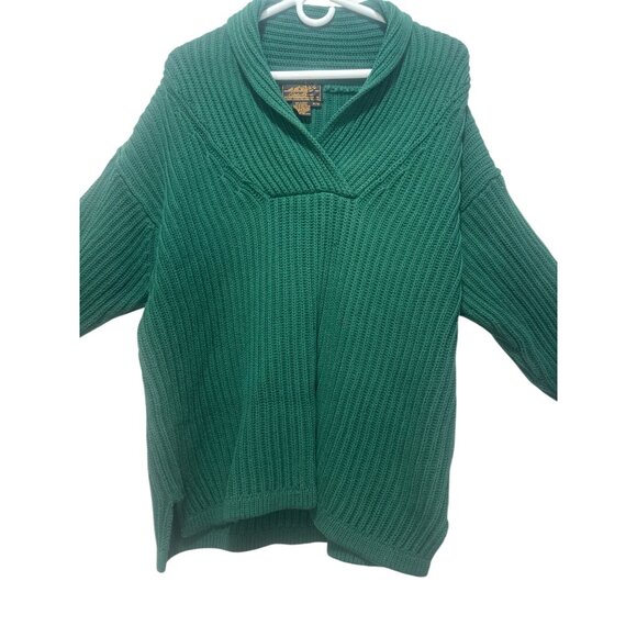 Vintage Eddie Bauer Chunky Knit Sweater Mens Medium Green Shawl Cowl Neck Preppy - Picture 13 of 13
